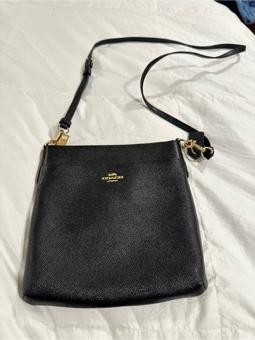 Coach Black Crossgrain Leather North South Crossbody Bag